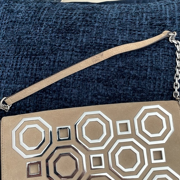 Tory Burch Kira Octagon Suede Purse, Clutch with Strap - Nude/Neutral - Picture 6 of 12